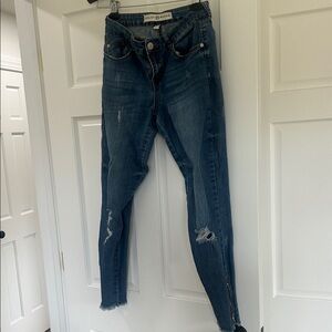 Bailey 44 Distressed Dark Blue Ankle Zip Jeans